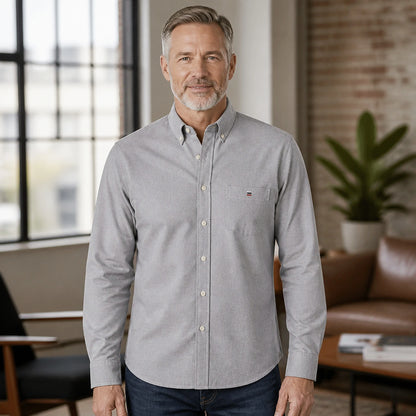 Heather Gray Oxford Shirt Front View — view 17