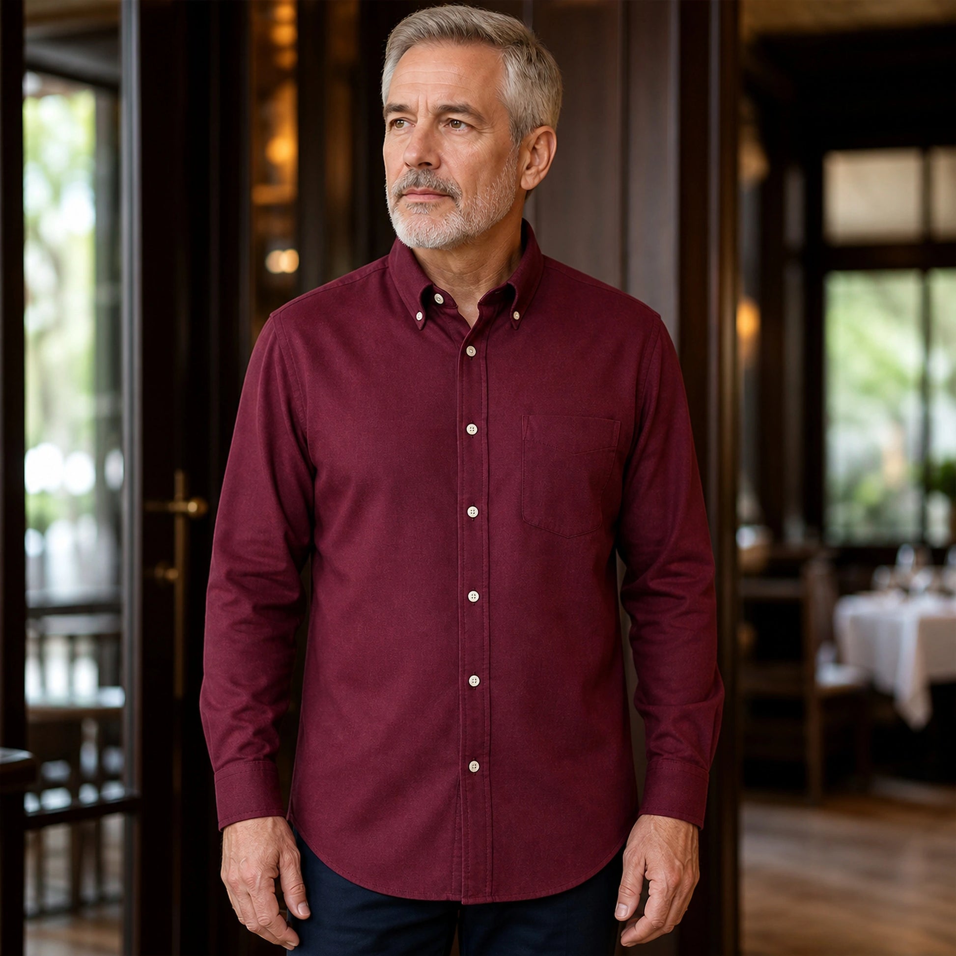 Burgundy Oxford Shirt Front View — view 19
