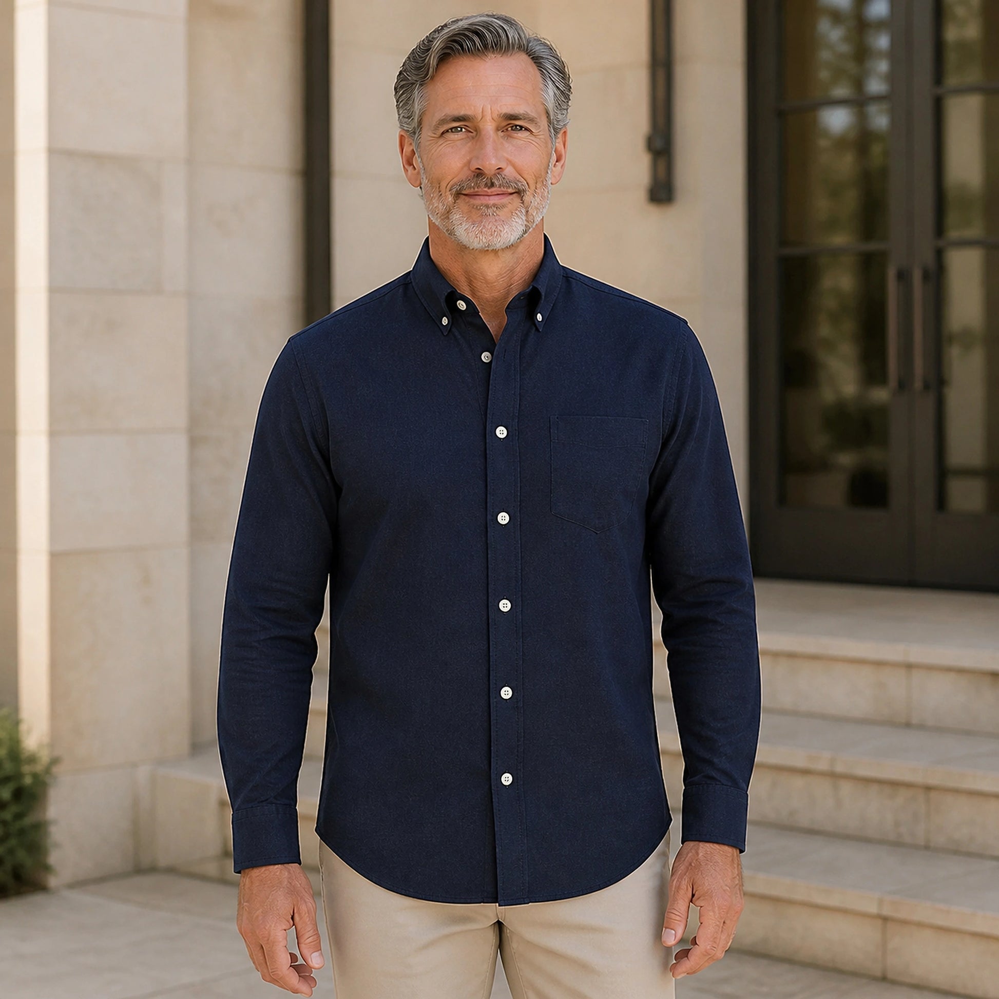 Navy Oxford Shirt Front View — view 20