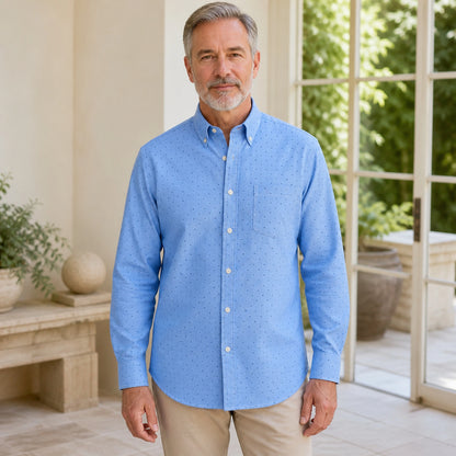 Sky Blue Micro Dot Oxford Shirt Front View — view 21