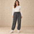 Women's Textured Fleece Pajama Pants — Evelyn, Charcoal Gray, complete front view, worn by an adult model, professional image