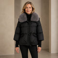 Aurora Plush Collar Padded Parka Coat in Black, complete centered front merchant image