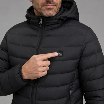 parka coat — Black USB heated parka quilting, zipper, pocket and control button detail — view 4