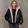 Hazel Contrast Trim Hooded Parka Coat in Black, complete centered front merchant image