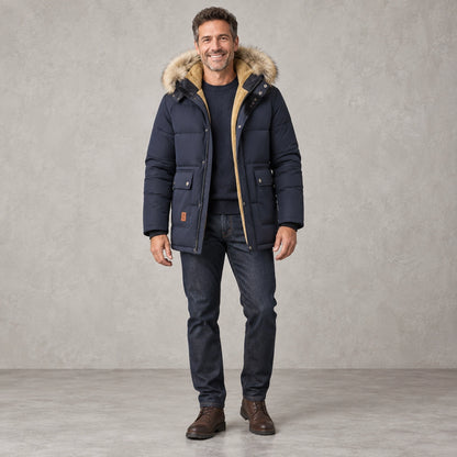 parka coat — Karl Navy Blue front — view 2