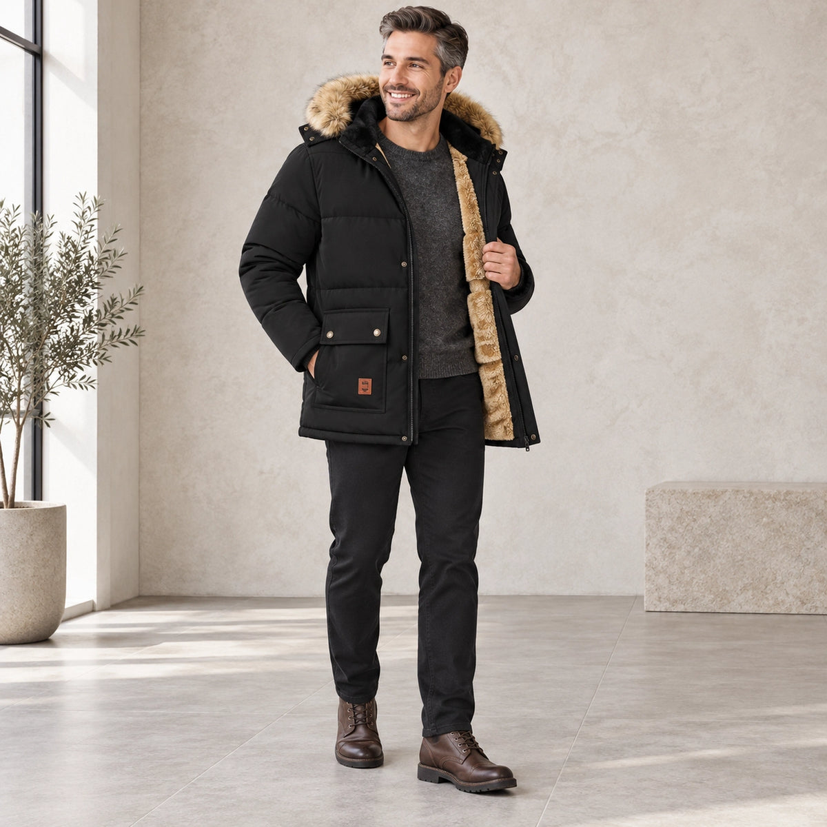 parka coat — Karl Black three quarter view — view 3