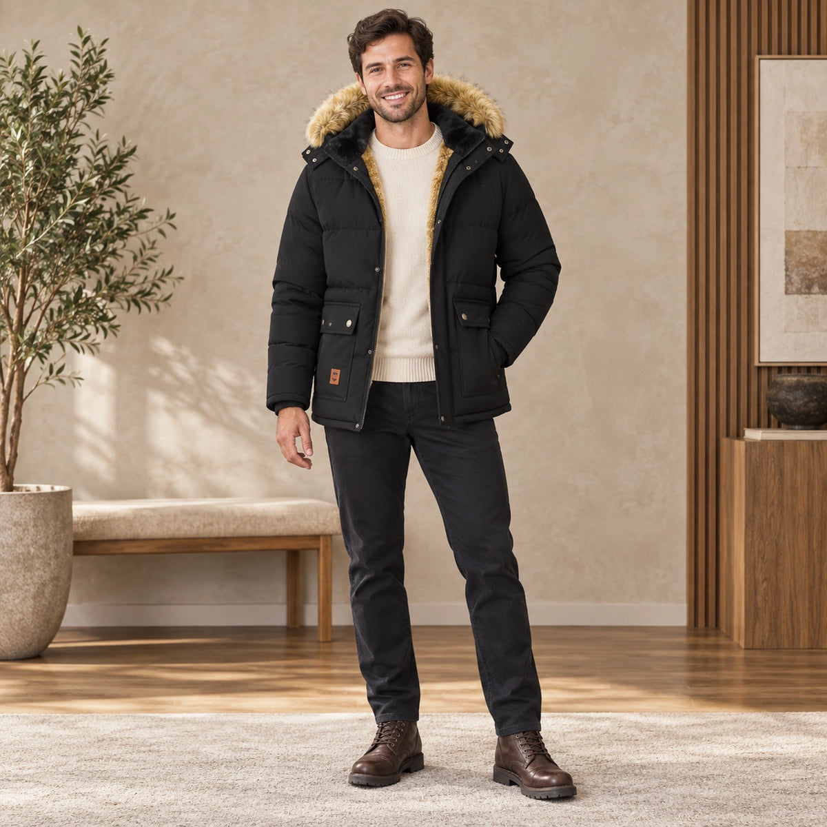 parka coat — Karl Black front relaxed pose — view 5