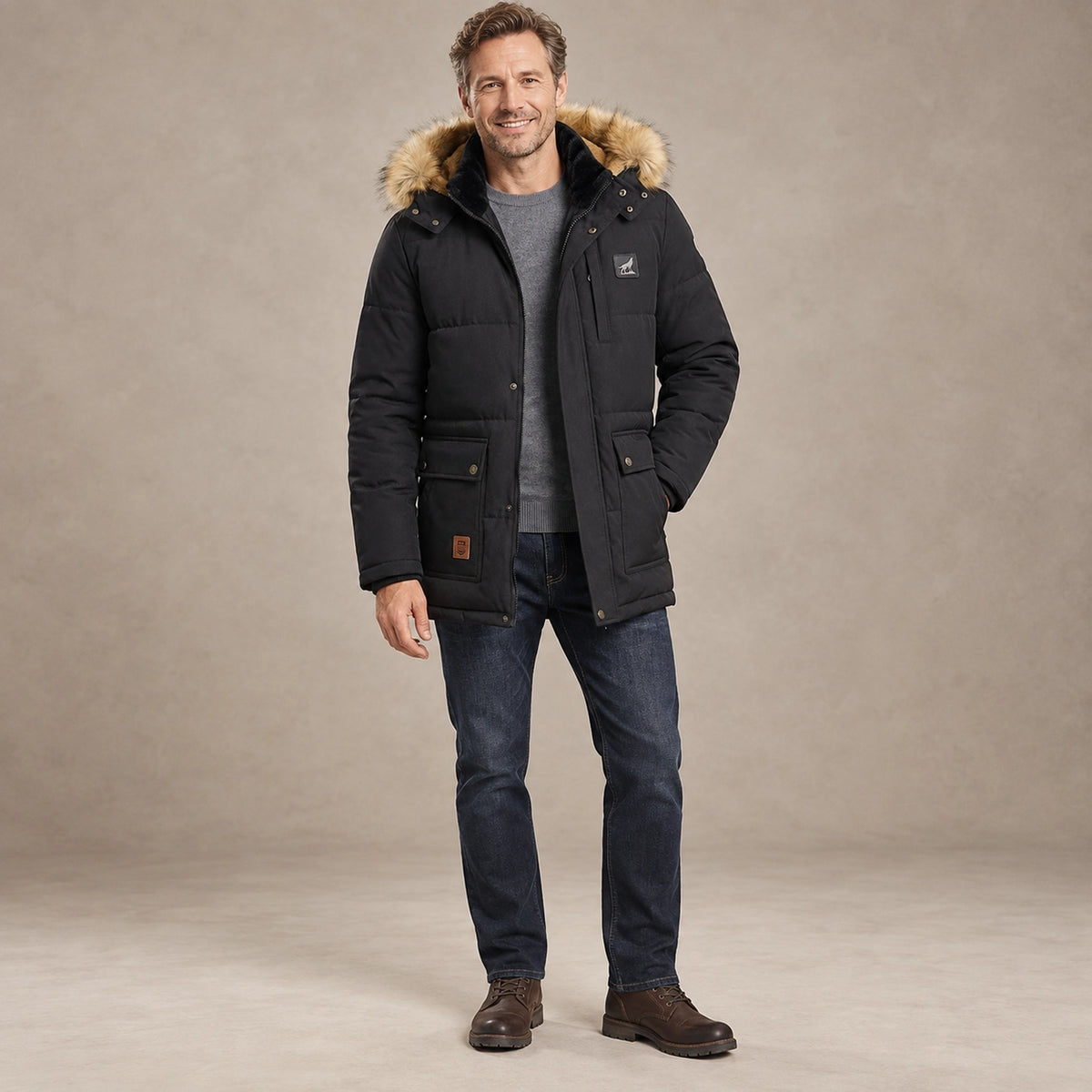 Men's Detachable Hood Lined Parka Coat — Thorben Black