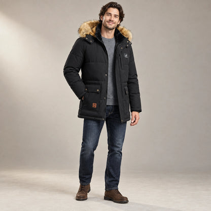Men's Detachable Hood Lined Parka Coat — Thorben Black alternate angle — view 4