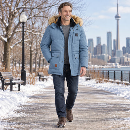 Men's Detachable Hood Lined Parka Coat — Thorben Light Blue 2 — view 7