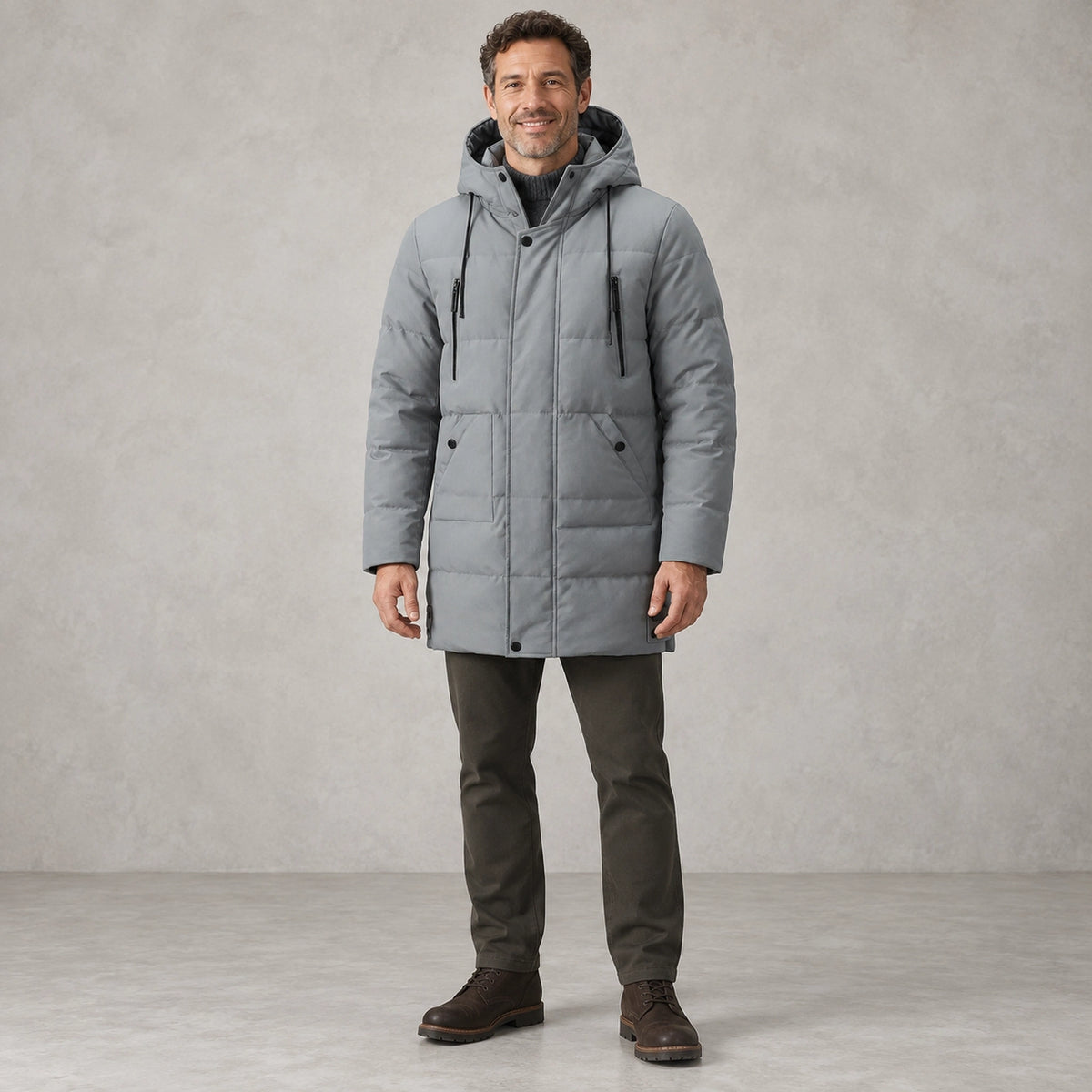 parka coat — Laurin Gray front — view 2