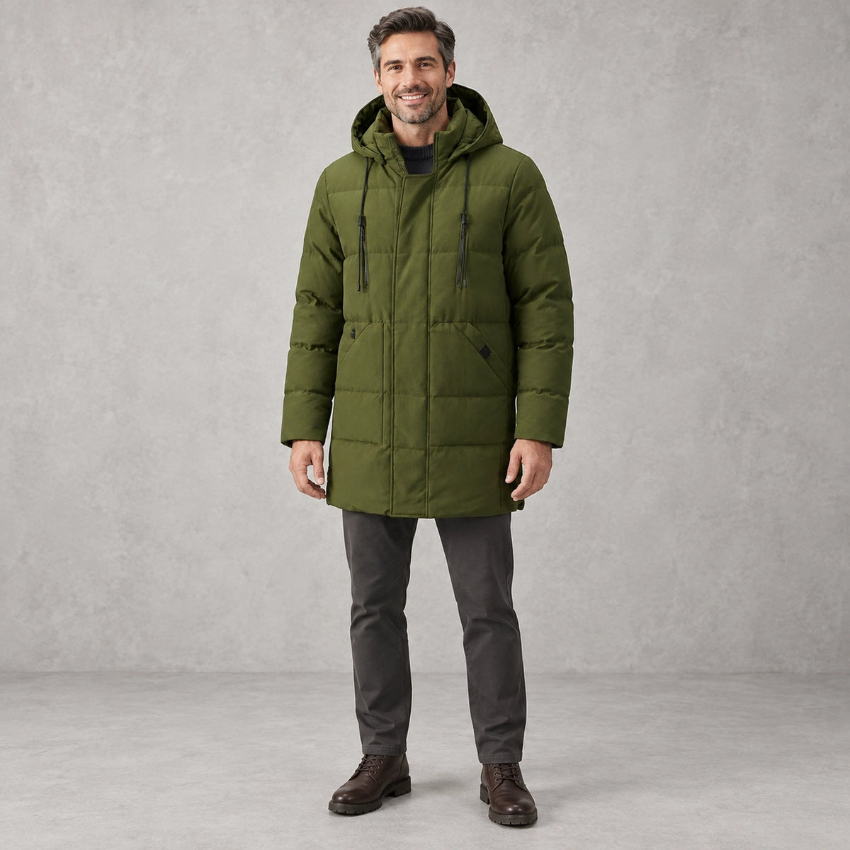 parka coat — Laurin Olive Green front — view 3