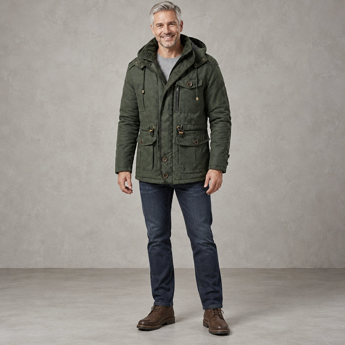 parka coat — Carlos Olive Green front — view 3
