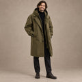 Men's Long Insulated Trench Style Parka Coat — Armando Olive Green