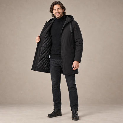 Men's Quilted Water Repellent Parka Coat — Denny Black