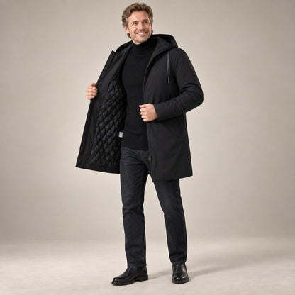 Men's Quilted Water Repellent Parka Coat — Denny Black alternate angle — view 4
