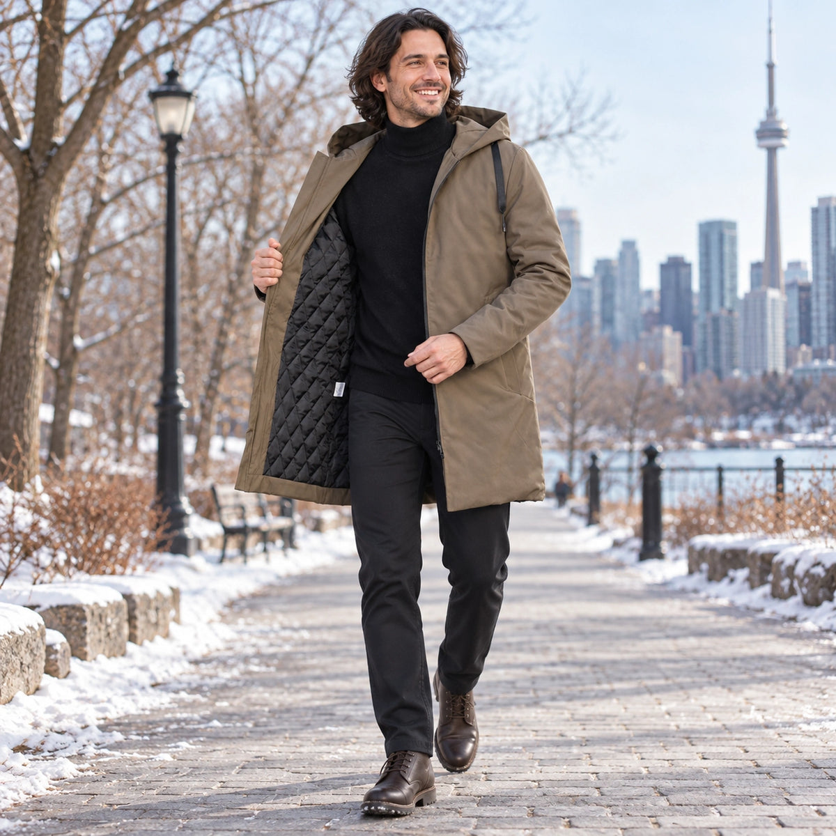 Men's Quilted Water Repellent Parka Coat — Denny Taupe Brown 2 — view 7