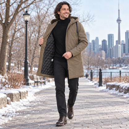 Men's Quilted Water Repellent Parka Coat — Denny Taupe Brown 2 — view 7