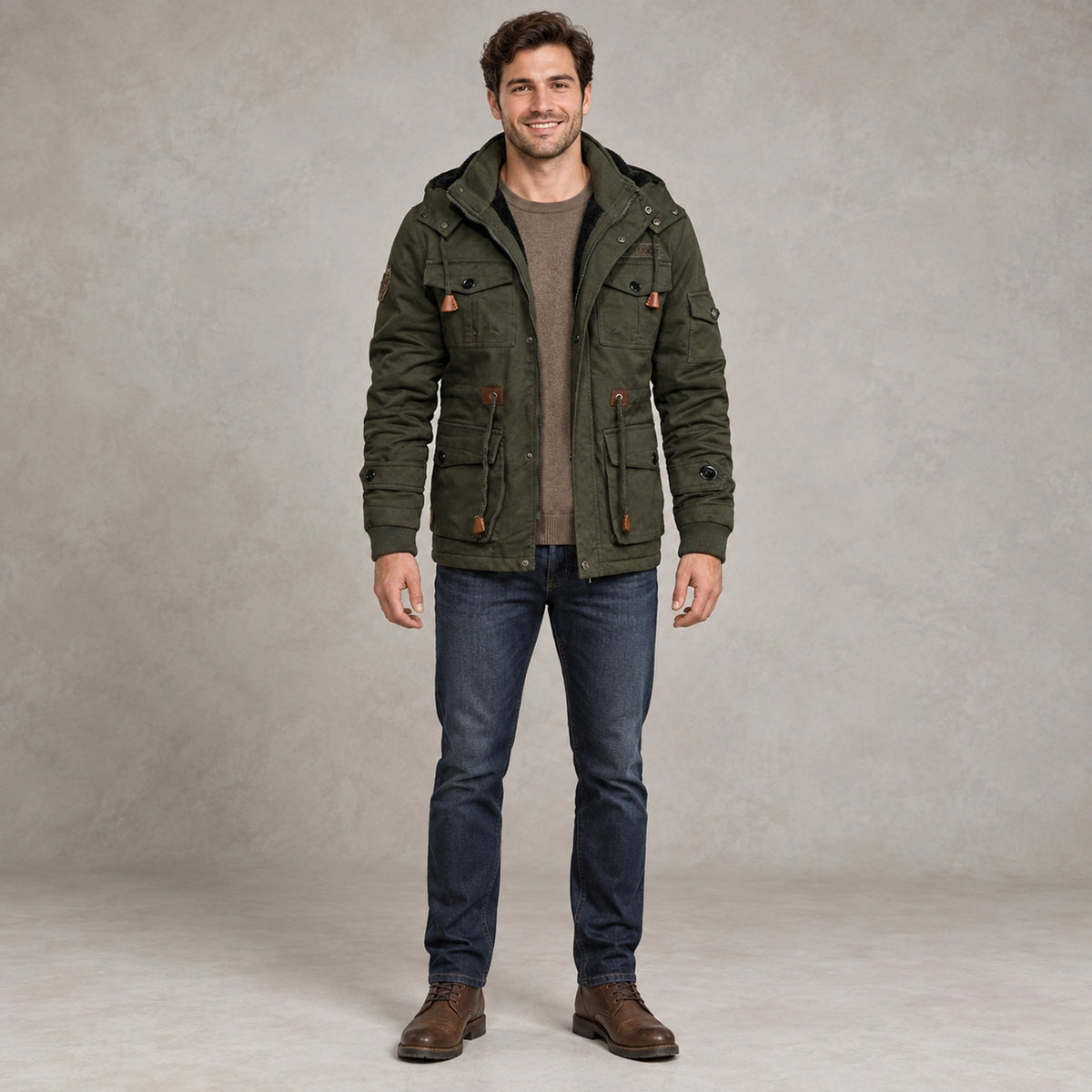 parka coat — Immanuel Olive Green front — view 2