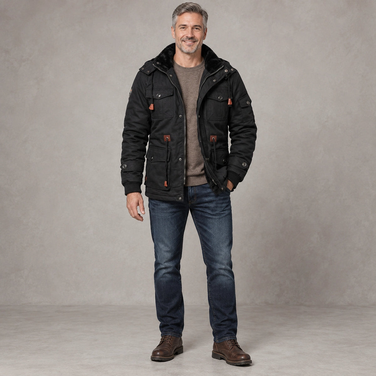 parka coat — Immanuel Black front — view 3
