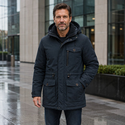 parka coat — Noah blue fleece lined utility parka complete front view — view 3