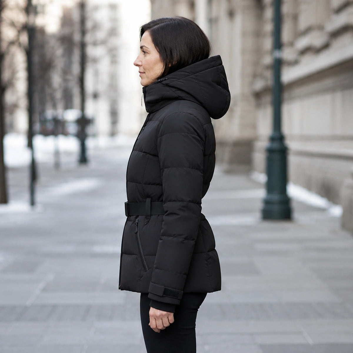 parka coat — Ruby black padded parka side profile — view 7