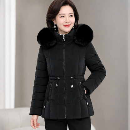 parka coat — Black faux fur hooded puffer coat zipper, quilting and waist detail — view 7