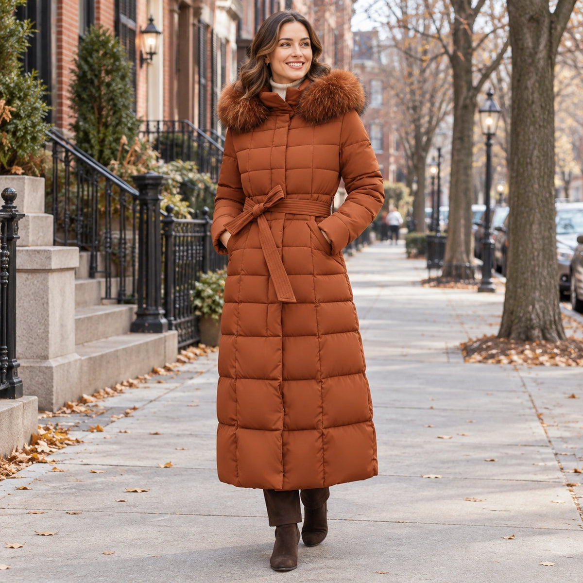 parka coat — Usa and Canada October–December; Brown tanja garment worn by a happy adult model — view 8