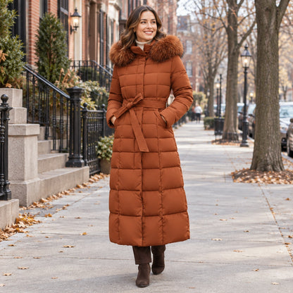 parka coat — Usa and Canada October–December; Brown tanja garment worn by a happy adult model — view 8
