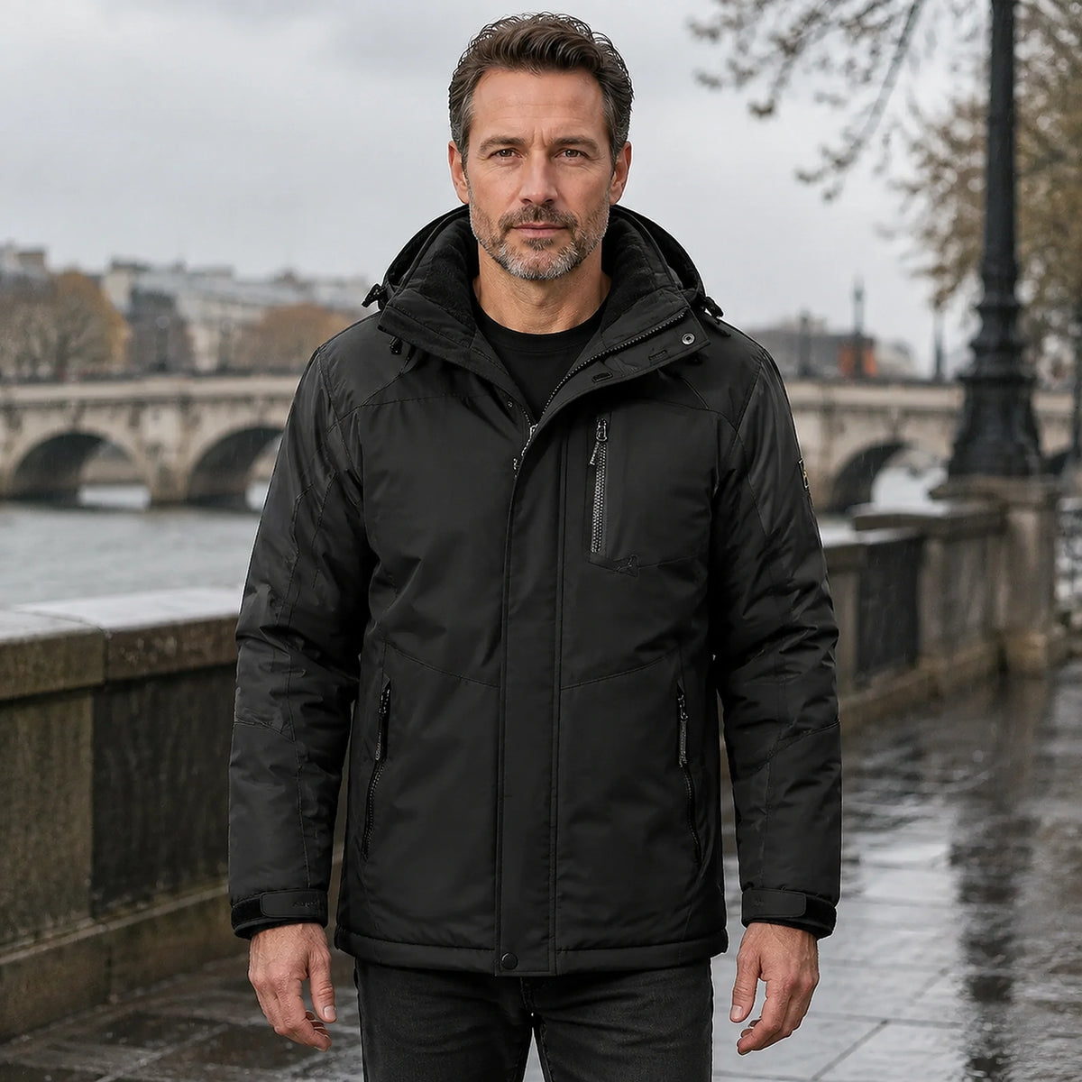 parka coat — William black fleece lined waterproof outdoor parka complete front view