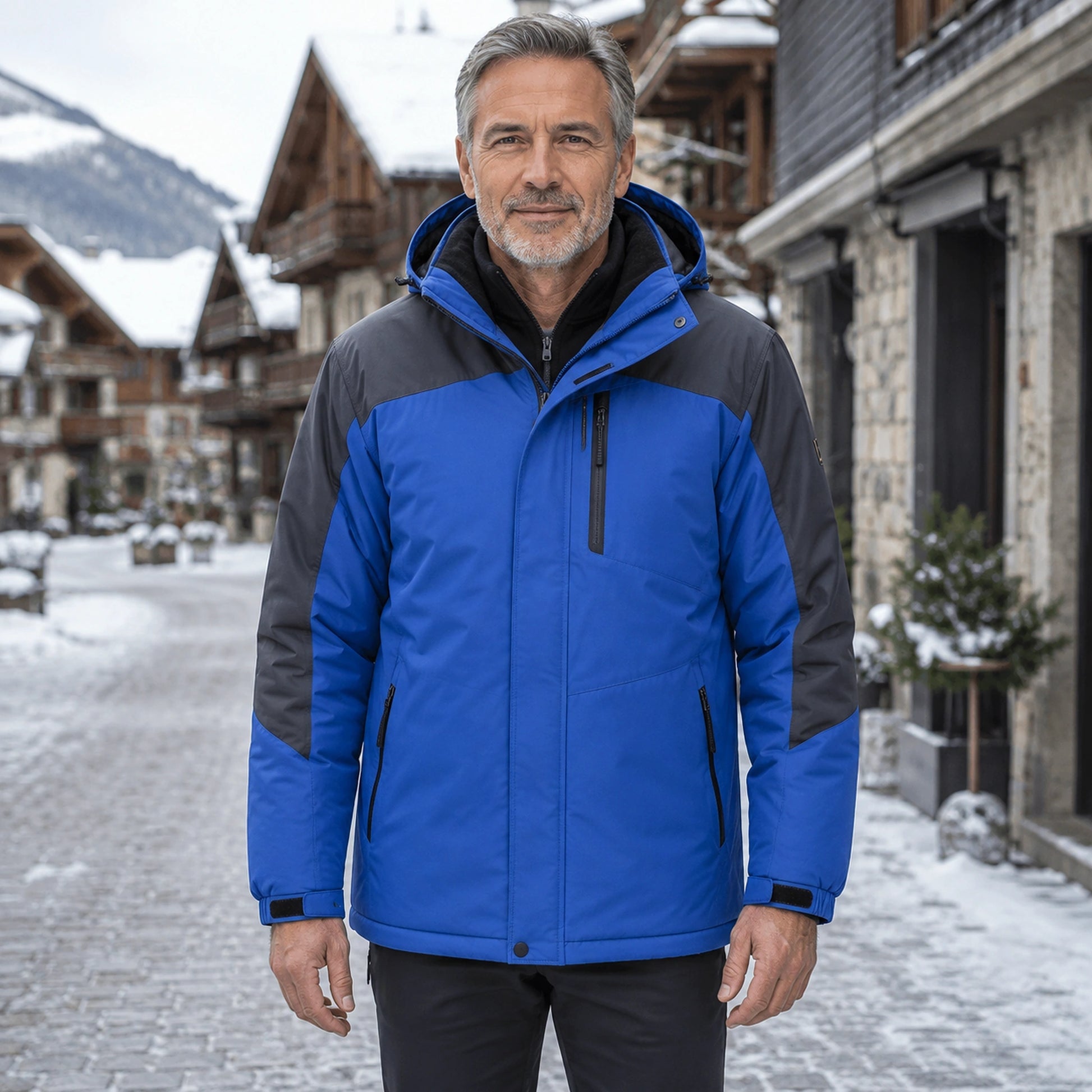 parka coat — William sapphire blue fleece lined waterproof outdoor parka complete front view — view 2
