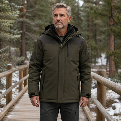 parka coat — William army green fleece lined waterproof outdoor parka complete front view — view 3