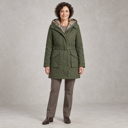parka coat — Belinda Olive Green front — view 2