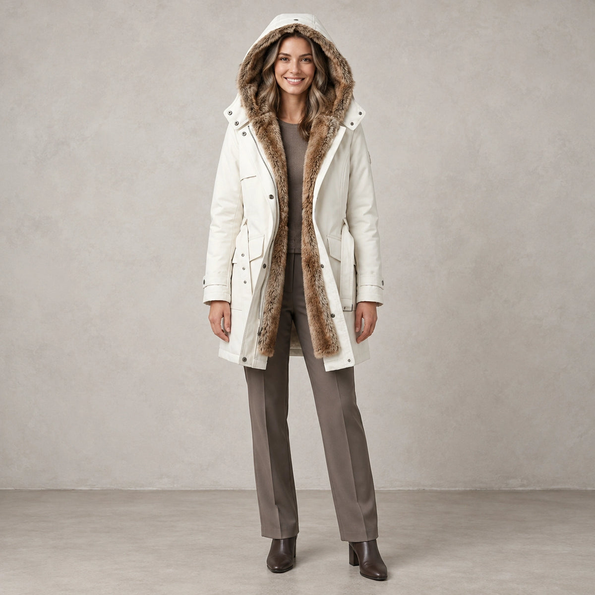 parka coat — Belinda Cream front — view 3