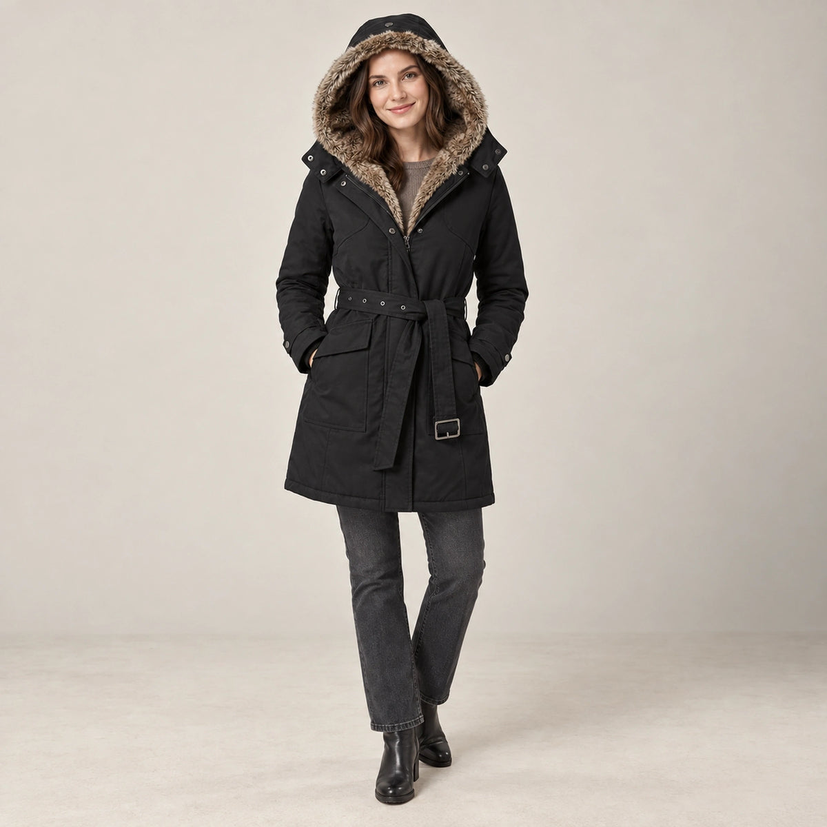 parka coat — Belinda Black alternate angle — view 5