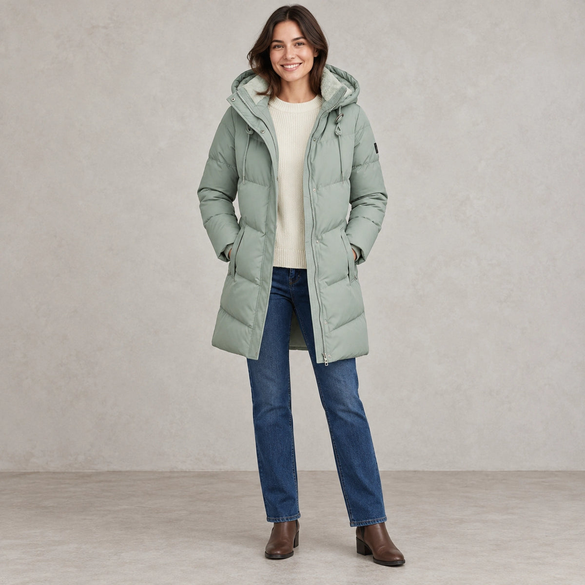 parka coat — Emelie Sage Green front — view 2
