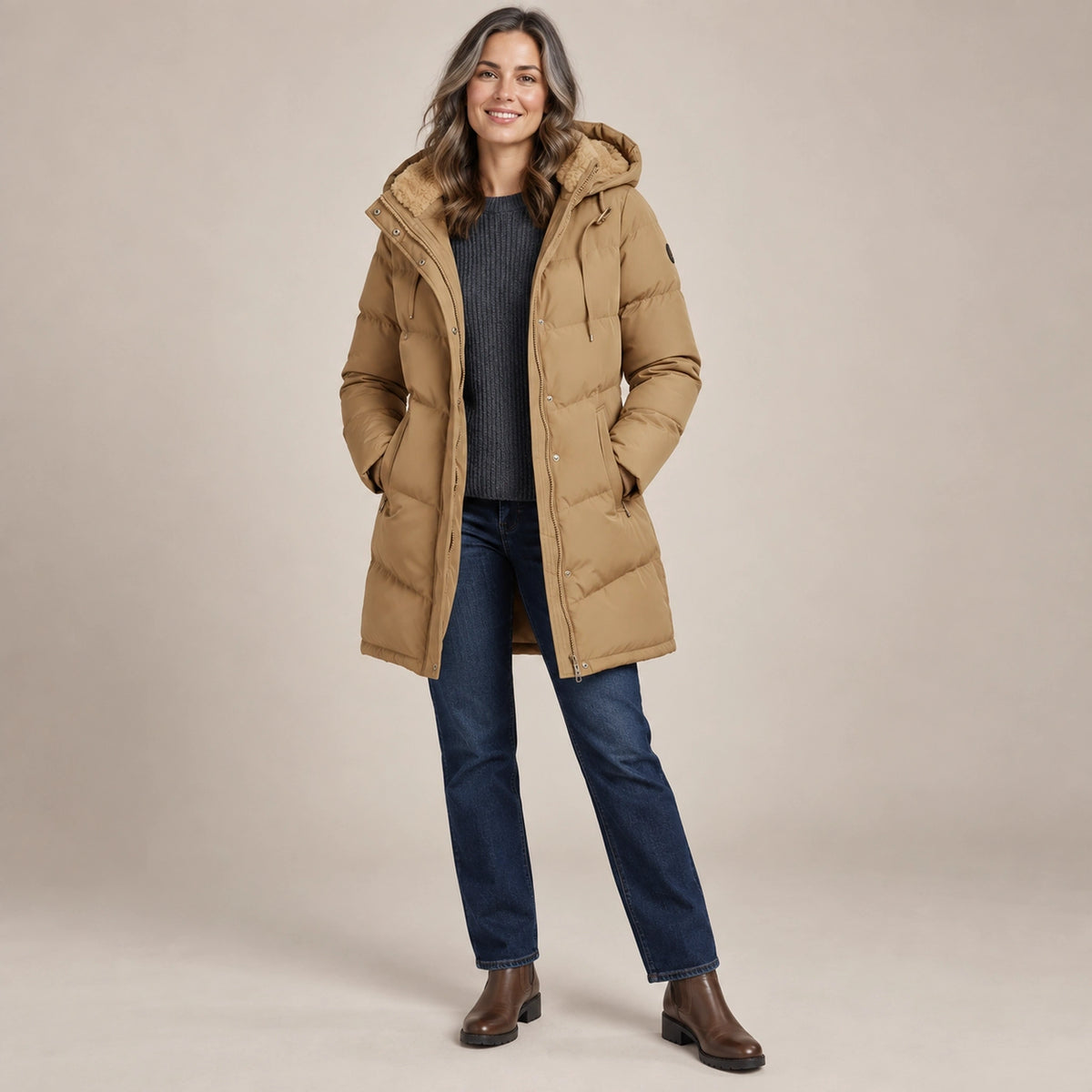 parka coat — Emelie Camel alternate angle — view 6