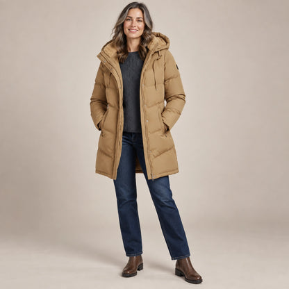 parka coat — Emelie Camel alternate angle — view 6