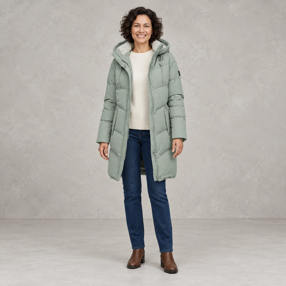 parka coat — Emelie Sage Green front — view 2