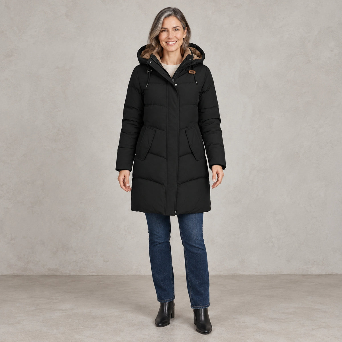 parka coat — Emelie Black front — view 3