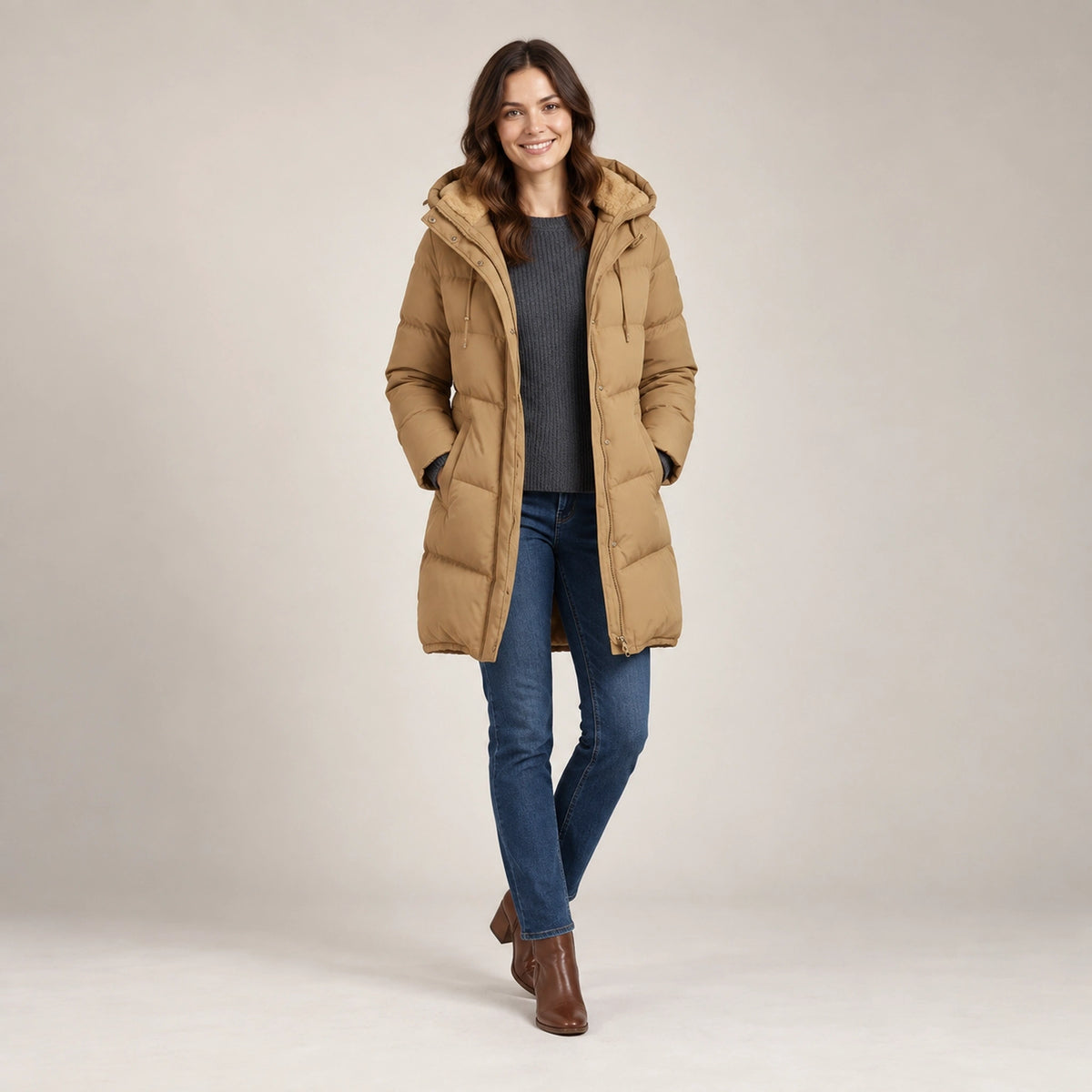parka coat — Emelie Camel alternate angle — view 5