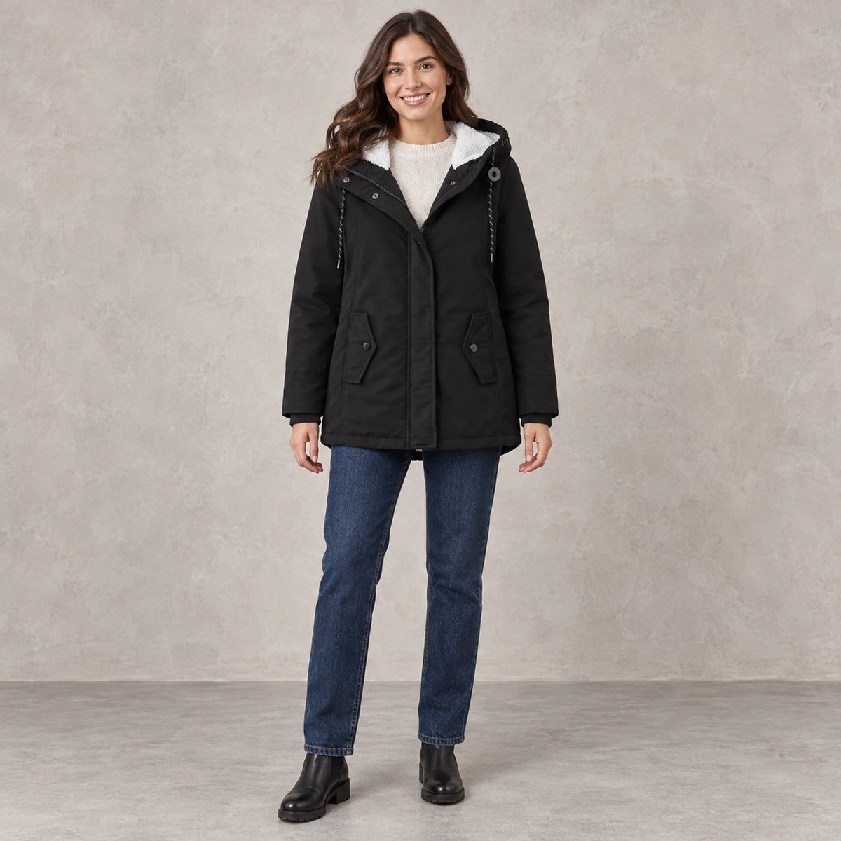 parka coat — Aurora Black front — view 2