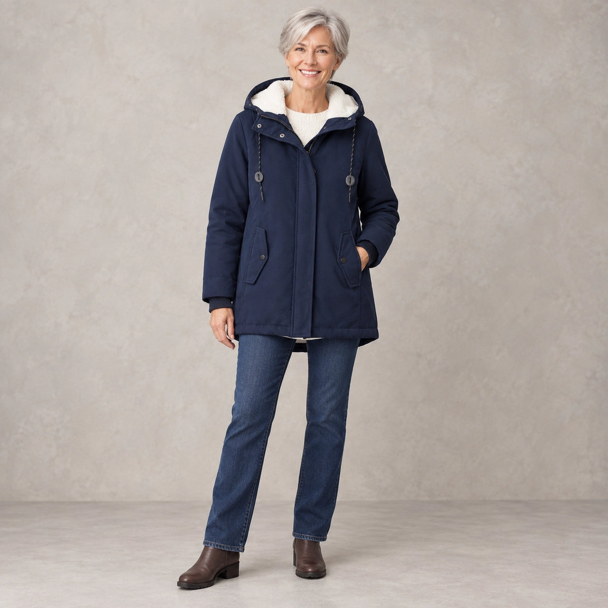 parka coat — Aurora Navy Blue front — view 3