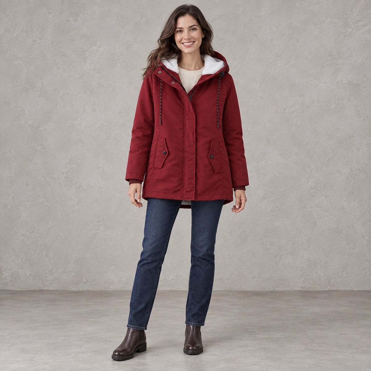 parka coat — Aurora Burgundy front — view 8