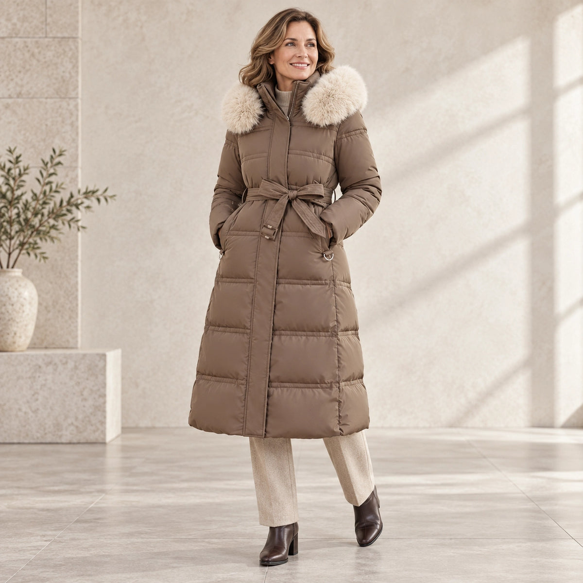 parka coat — Victoria Taupe Brown three quarter view — view 4