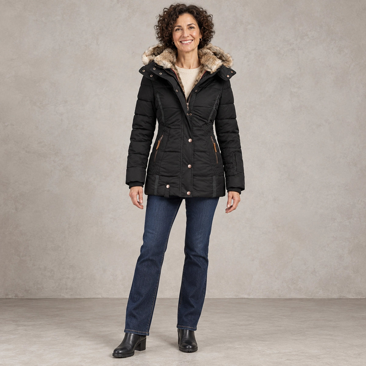 parka coat — Henrietta Black front — view 2