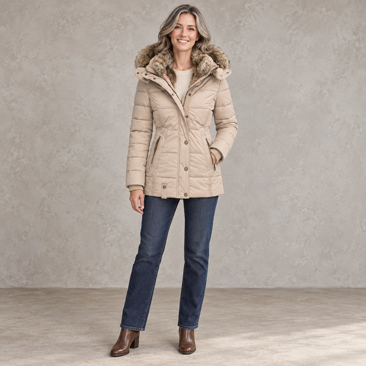 parka coat — Henrietta Beige front — view 3