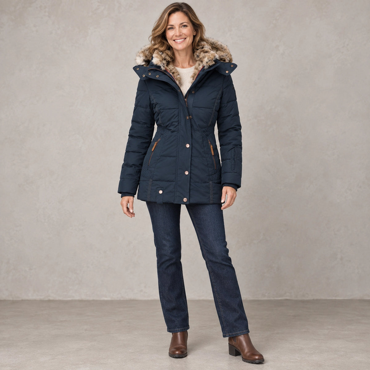 parka coat — Henrietta Navy Blue front — view 4