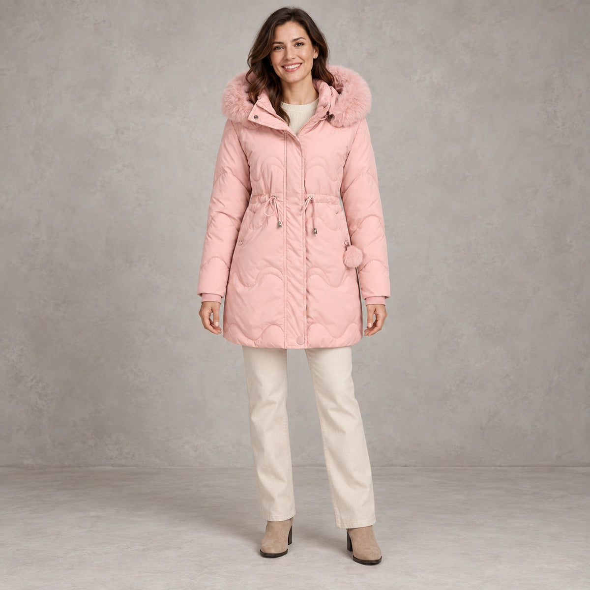 parka coat — Lana Pale Pink front — view 2