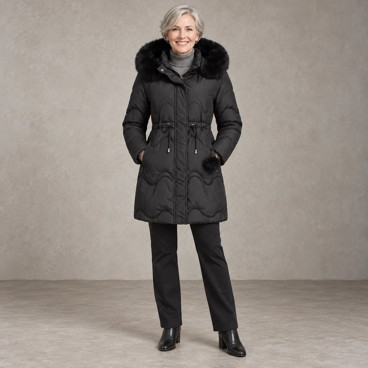 parka coat — Lana Black front — view 3